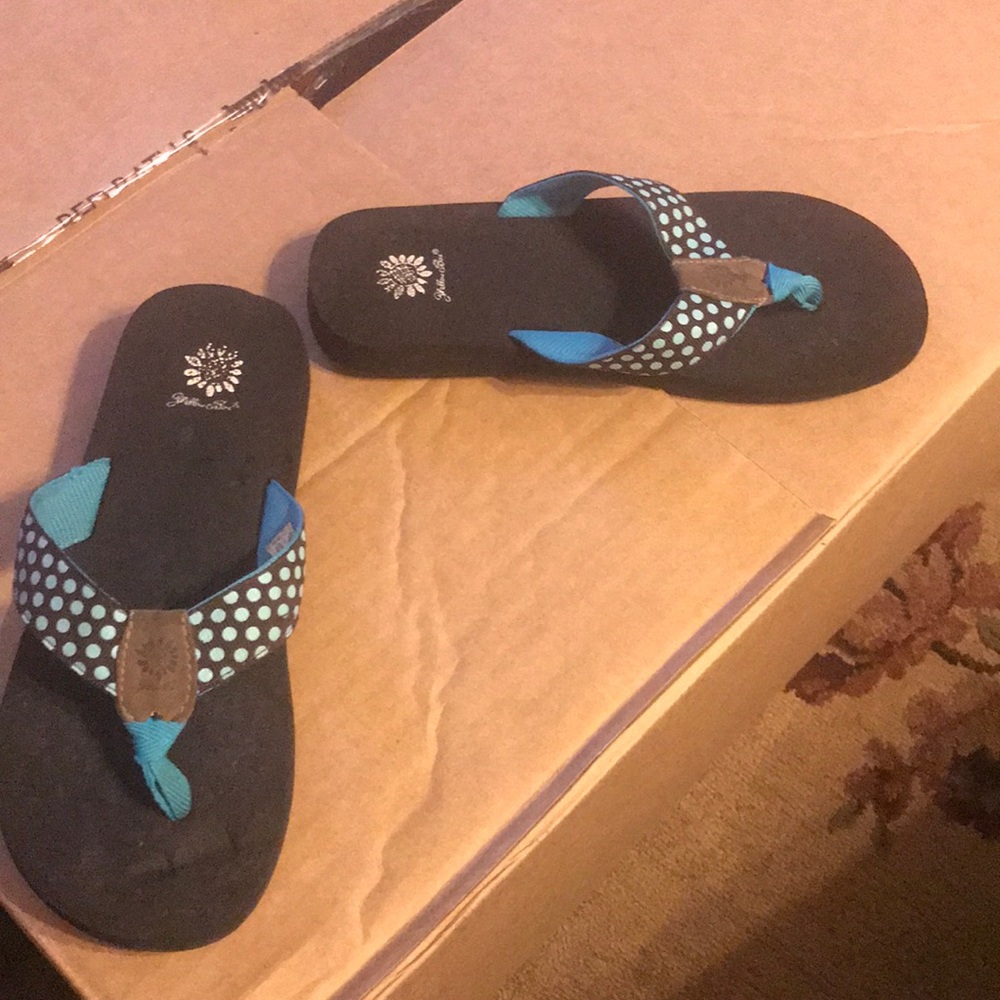 Yellow box flip flops